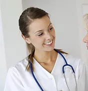 Clinical staff member smiling